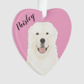 Personalisierter rosa Herz Große Pyrenäen Hund Ornament (Vorderseite)