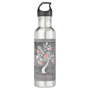 Personalisierter Rosa Herzbaum Edelstahlflasche