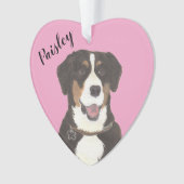 Personalisierter rosa Herzkletterhund Ornament (Vorderseite)