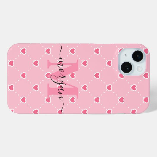 Personalisierter rosa Herzklopfen mit Monogramm Case-Mate iPhone Hülle (Rückseite (Horizontal))