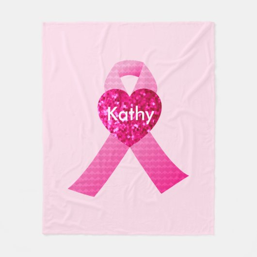 Personalisierter rosa Herzkrebs Fleecedecke (Vorderseite)