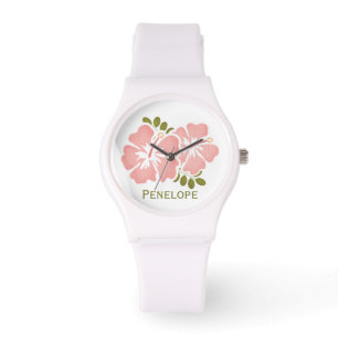 Personalisierter rosa Hibiskus Armbanduhr