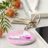 Personalisierter rosa Ice Skate Niedlich Abbildung Schlüsselanhänger (Seite)