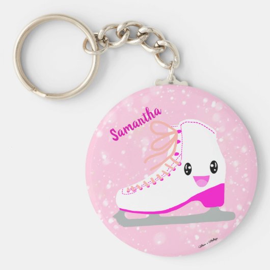 Personalisierter Rosa Ice Skate Niedlich Kawaii Ab Schlüsselanhänger (Vorne)