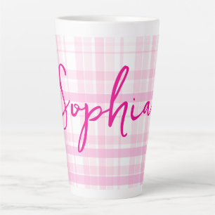 Personalisierter rosa karierter Latte-Mug mit Name Milchtasse