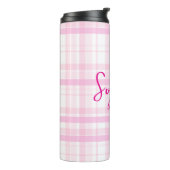 Personalisierter rosa karierter Thermobecher mit N Thermosbecher (Nach links gedreht)