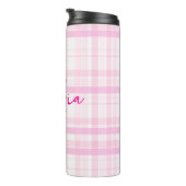 Personalisierter rosa karierter Thermobecher mit N Thermosbecher (Nach rechts gedreht)