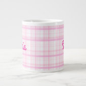 Personalisierter rosa Karo-Name-Becher Jumbo-Tasse (Vorderseite)