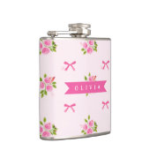Personalisierter Rosa Kokette Mädchenname mit Blum Flachmann (Rechts)