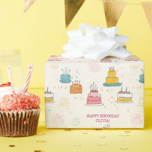 Personalisierter rosa Konfetti schwebender Geburts Geschenkpapier
