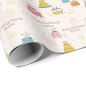 Personalisierter rosa Konfetti schwebender Geburts Geschenkpapier (Rolleneckpunkt)