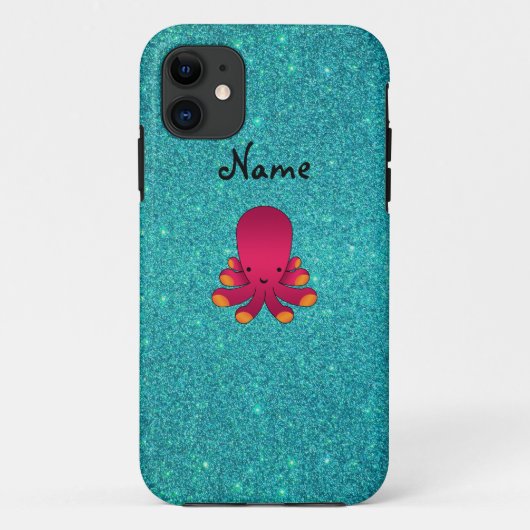 Personalisierter rosa Krakentürkis-NamensGlitter Case-Mate iPhone Hülle (Rückseite)
