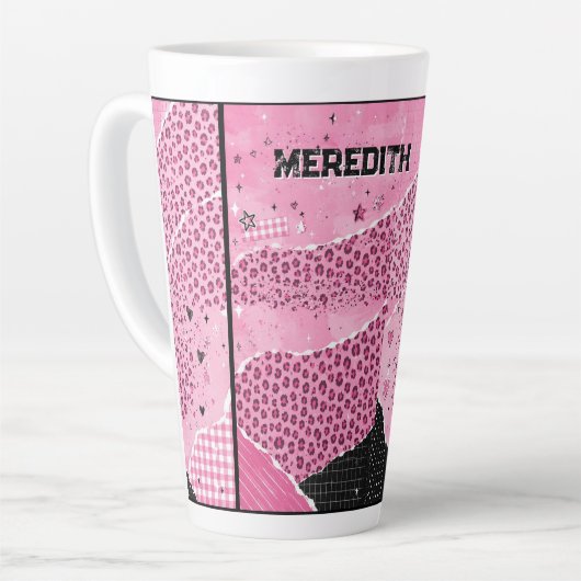 Personalisierter rosa Leopard-Collage-Latte-Mug Milchtasse (Linke Ecke)