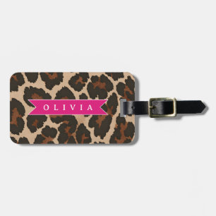 Personalisierter Rosa Leoparden Druck Chic Tiermus Gepäckanhänger