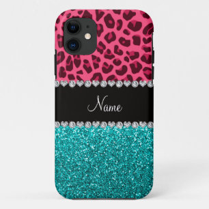 Personalisierter rosa Leopardtürkis-NamensGlitter Case-Mate iPhone Hülle