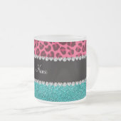 Personalisierter rosa Leopardtürkis-NamensGlitter Mattglastasse (VorderseiteRechts)
