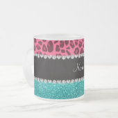 Personalisierter rosa Leopardtürkis-NamensGlitter Mattglastasse (Vorderseite Links)