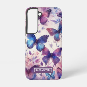Personalisierter Rosa Lila Wasserfarben Schmetterl Samsung Galaxy Hülle