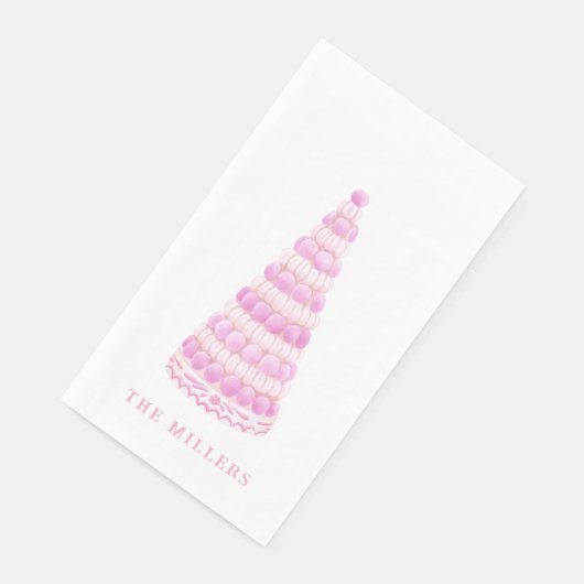 Personalisierter rosa Macaron-Turm Serviette (Ecke)