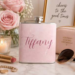 Personalisierter rosa Marmor-Name  Flachmann