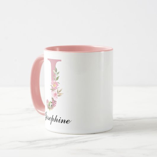 Personalisierter rosa Monogramm-Becher als Geschen Tasse (Vorderseite Links)