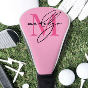 Personalisierter rosa Monogramm-Name Golf Headcover