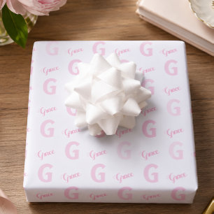 Personalisierter rosa Name Anfangsbuchstabe Geschenkpapier Set