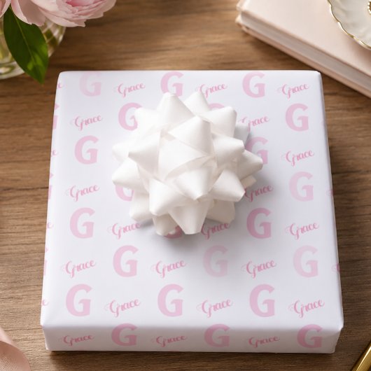 Personalisierter rosa Name Anfangsbuchstabe Geschenkpapier Set