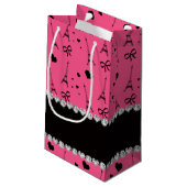Personalisierter rosa Namensturm Paris Eiffel Kleine Geschenktüte (Rückseite Schrägansicht)