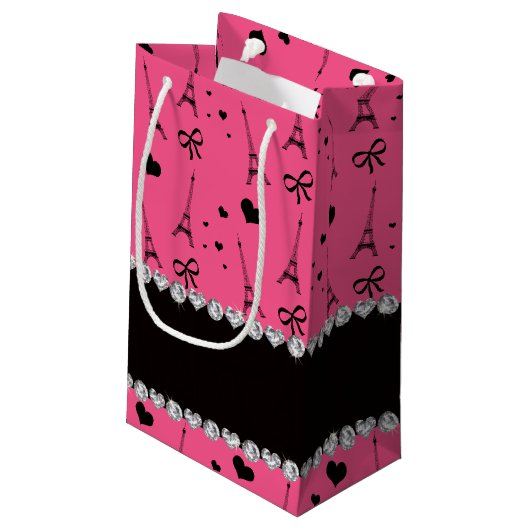 Personalisierter rosa Namensturm Paris Eiffel Kleine Geschenktüte (Rückseite Schrägansicht)