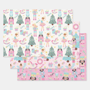 Personalisierter Rosa Nussknacker und Ballerina Geschenkpapier Set