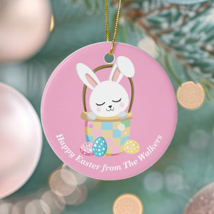 Personalisierter rosa Osterhase Keramik Ornament