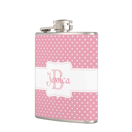 Personalisierter rosa Polka-Punkt Flachmann (Links)