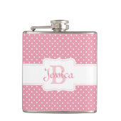 Personalisierter rosa Polka-Punkt Flachmann (Vorderseite)