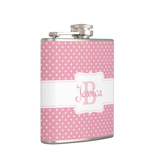 Personalisierter rosa Polka-Punkt Flachmann (Rechts)