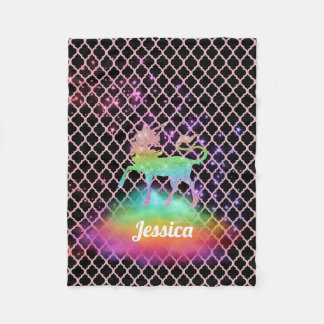 Personalisierter rosa Quatrefoil RegenbogenUnicorn Fleecedecke