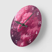 Personalisierter Rosa Rauch Runde Wanduhr (Winkel)