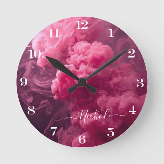 Personalisierter Rosa Rauch Runde Wanduhr (Vorderseite)