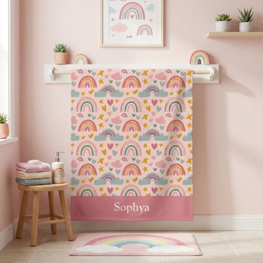 Personalisierter Rosa Regenbogen für Kinder Strandtuch