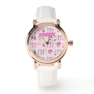 Personalisierter Rosa Retro-Milchshake Niedlich Co Armbanduhr