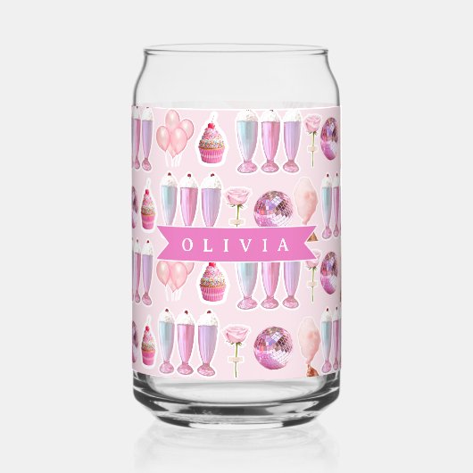 Personalisierter Rosa Retro-Milchshake Niedlich Co Dosenglas (Vorderseite)