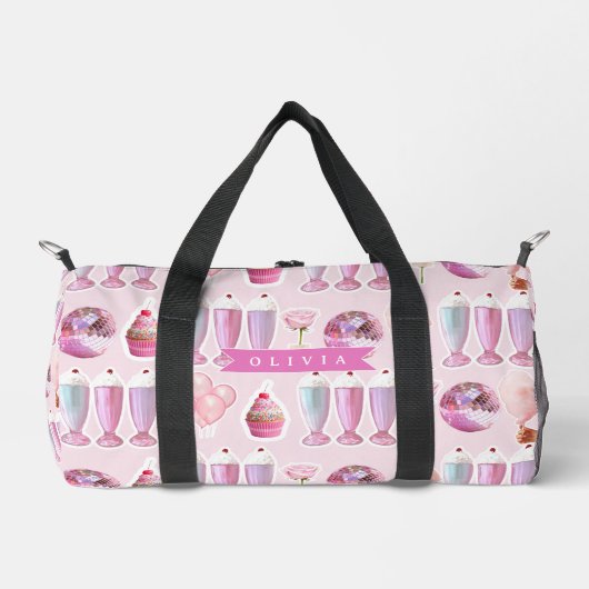Personalisierter Rosa Retro-Milchshake Niedlich Co Duffle Bag (Vorderseite)