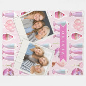 Personalisierter Rosa Retro-Milchshake Niedlich Co Fleecedecke (Vorderseite (Horizontal))