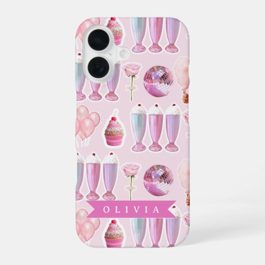 Personalisierter Rosa Retro-Milchshake Niedlich Co iPhone 16 Hülle (Rückseite)