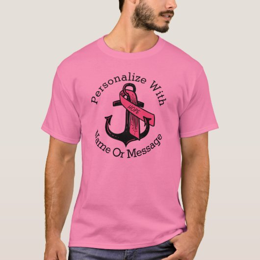 PERSONALISIERTER rosa Ribbon Anker T-Shirt (Vorderseite)