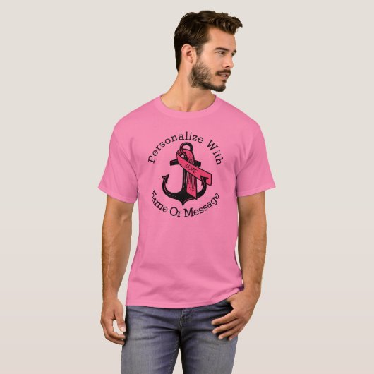 PERSONALISIERTER rosa Ribbon Anker T-Shirt (Vorne ganz)