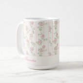 Personalisierter rosa Rosen-Blumenmonogramm-Becher Kaffeetasse (Vorderseite Links)