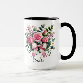 Personalisierter rosa Rosen-Namensbecher Elegantes Tasse