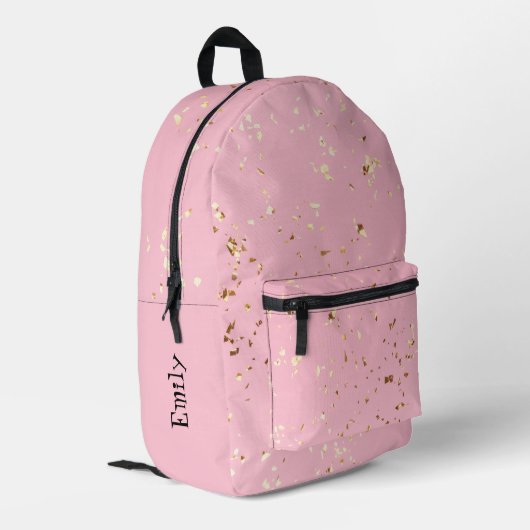 Personalisierter rosa Rucksack mit Goldfetti (Rückseitige Ecke links)
