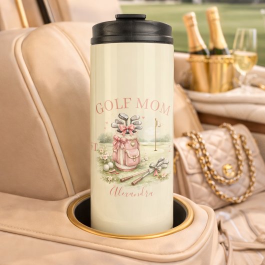 Personalisierter rosa Schleife Golf-Mama Thermosbecher